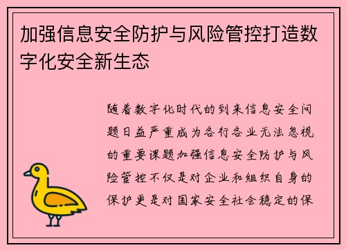 加强信息安全防护与风险管控打造数字化安全新生态