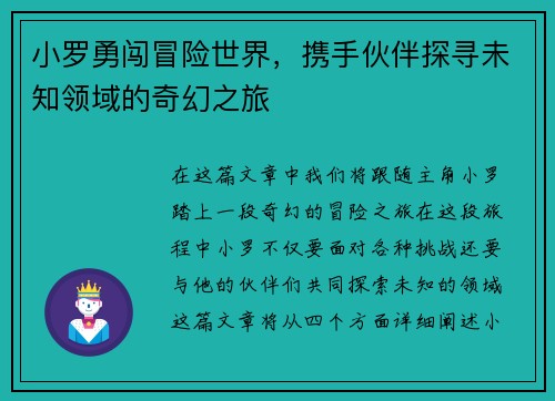 小罗勇闯冒险世界，携手伙伴探寻未知领域的奇幻之旅